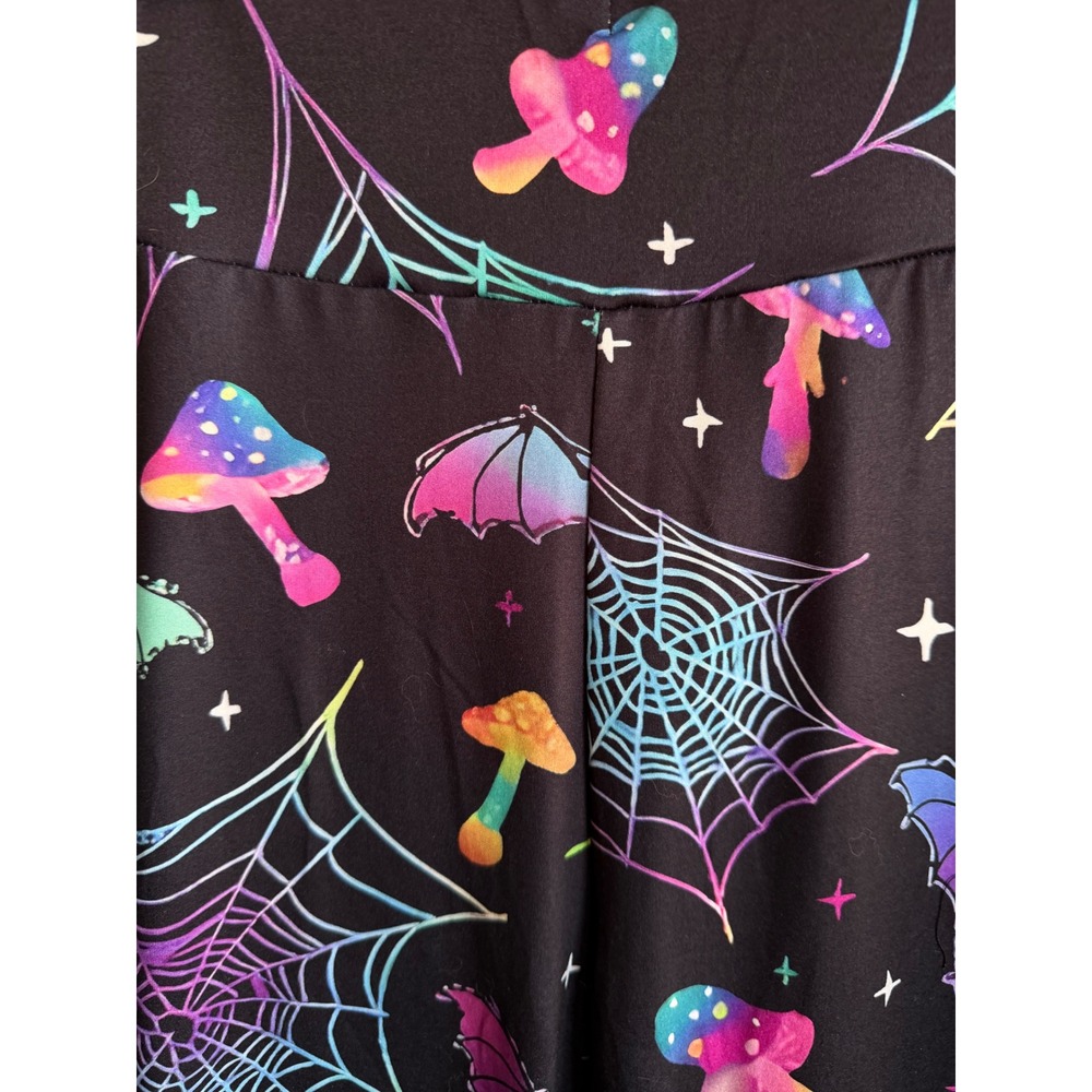 Psychedelic Spiderweb Mushroom Flare Pants Black Neon Mall Goth Bats 28x30.5 - Picture 3 of 4
